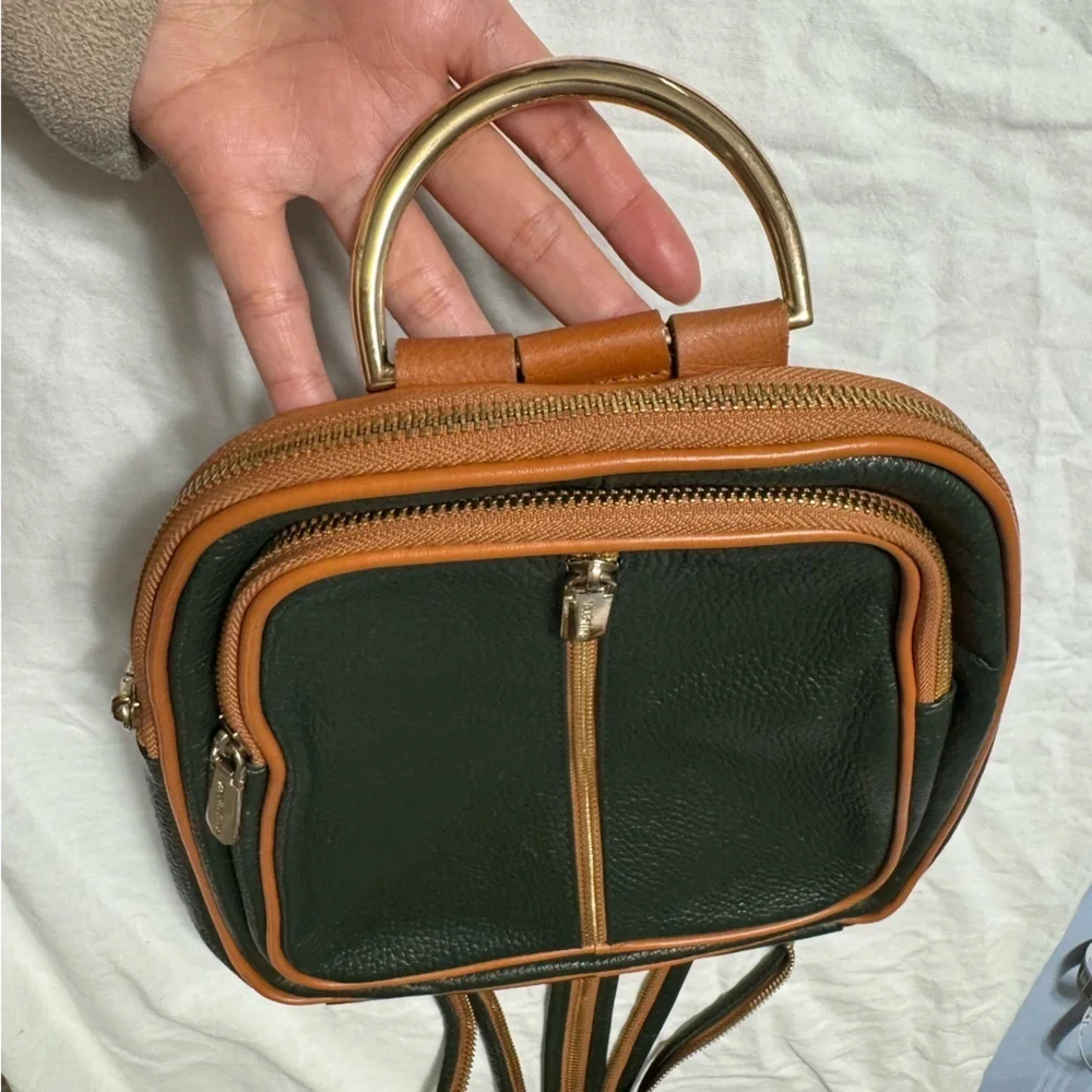 Valentina Dark Green with Brown Italian Small Backpack